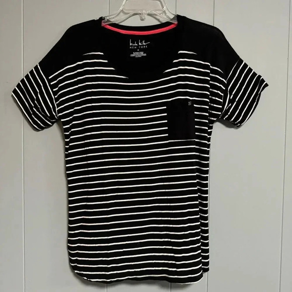 NICOLE MILLER Black and White Stripe Short Sleeve T-Shirt Size Medium - Picture 1 of 4